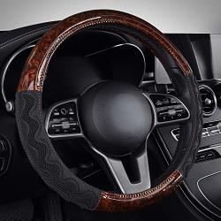 Coverado Steering Wheel Cover Wood Grain Design Anti-slip Car Steering Wheel Protector 15 Inch Universal Fit For Most Car Truck Suv Size 14 1 2"-15 1 2"