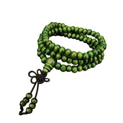 Wooden Prayer Beads Bracelets Hemlock Women Girls 108 Natural Sandalwood Beads Chain Bracelets Bangle Green