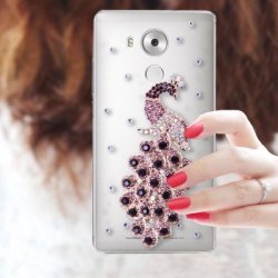 Case For Huawei Mate 8 Coverproof Hard PC Phone Shell Fashion Transparent Back Protective Sleeve Phone Cover Luxury Glitter Diamond Peacock flower bellat Girl cat Pattern Phone