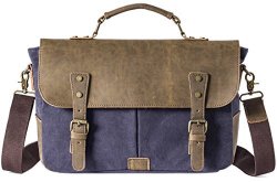 Goldwheat Men's Messenger Bag Satchel Vintage Briefcase Leather Canvas Laptop Bag For 13 Inch