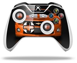 2010 Chevy Camaro Orange - White Stripes On Black - Decal Style Skin Fits Microsoft Xbox One S And One X Wireless Controller