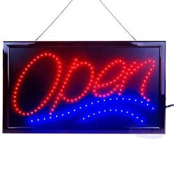 Jumbo LED Open Sign By Ultima Led: Electric Light Up Sign For Business Displays 24"X13" Large Electronic Digital Sign With 2 Flashing Modes