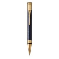 Duofold Prestige Medium Nib Ballpoint Pen Blue With Chevron Pattern And Gold Trim Black Ink - Presented In A Gift Box