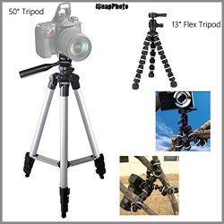 Beginner Full Sized 50" Tripod + 13" Rugged Flexible Tripod Bundle For Canon Powershot A580 - Portable Tripod Flexible Legs Camera Support