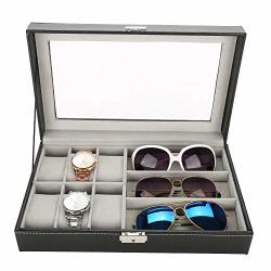 Cocoarm 6 Watch Box Jewelry Case And 3 Piece Eyeglasses Storage And Sunglass Glasses Display Case Organizer Pu Leather
