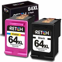 Retch Re-manufactured Hp Ink Cartridge 64 Replacement For Hp 64XL 64 XL For Hp Envy Photo 7855 7155 6255 7120 6252 6220 6230 6232 6258 7130 7132 7158 7164 7820 7830 7858 7864 1 Black 1 Tri-color