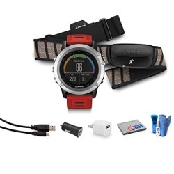 Fenix Garmin 3 Multisport Training Gps Fitness Watch With Hrm-run Heart Rate Monitor Silver With Red Band Bundle With 1 Year Warranty + Cleaning Kit + USB Adapter + More