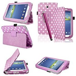 Deenor Polka Dots Leather Stand Case Cover For Samsung Galaxy Tab 3 7.0 T210 P3200 P3210 Scree