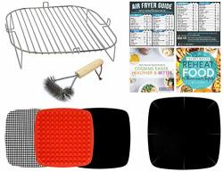 Air Fryer Accessories With Cookbook And Cheat Sheets Compatible With Power Airfryers Nuwave Cuisinart Cook's Essentials Sarki - Rack Grill Brush Non-stick Cooking Mats