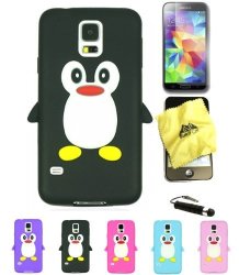 Bukit Cell Galaxy S5 Penguin Bundle - 4 Items: Bukit Cell Black Penguin Soft Silicone Case For Samsung Galaxy S5 V I9600 Bukit Cell