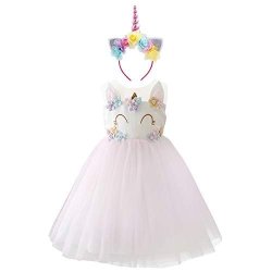 Baby Girl Unicorn Costume Pageant Flower Princess Party Dress With Headband D-2PCS Smile Unicorn Pink Outfits 2-3 Years