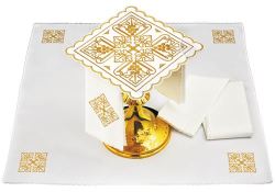 Altar Linen Set - Ornate Golden Cross - 100% Polyester