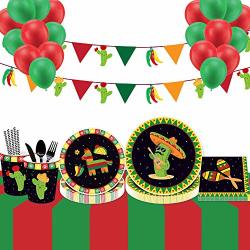 183 Pieces Mexican Party Supplies Set & Cactus Tableware Kit Serves 16 - Perfect For Mexican Fiesta Theme Birthday Party Decorations- Includes Plates Napkins
