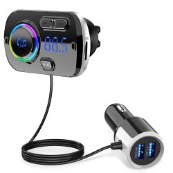 helloleiboo Bluetooth FM Transmitter Wireless Audio Player Radio Adaptor Hands-Free Car Kit with LED Display QC3.0 Dual USB Ports Car Charger