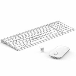 Rechargeable Wireless Keyboard Mouse Seenda Small Compact Low Profile Aluminum Keyboard And Mouse Combo With Number Pad For Windows Silver And White