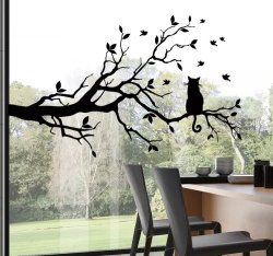 CAT On Tree Silhouette Window Sticker