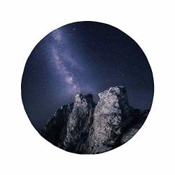 Non-slip Rubber Round Mouse Pad Space Rock Surface With Stars And Milky Way Star Light In The Night Sky Scene Picture Grey Purple 11.8"X11.8"X5MM