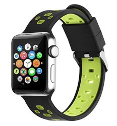 Apple Watch Band 42MM Rockvee Soft Silicone Sport Replacement Bands For Apple Watch Series 3 Series 2 Series 1 Nike+ Sport Apple Watch Edition 1-PACK Black&yellow 42MM