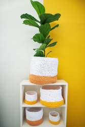 Crochet Pot Socks - 30CM White And Yellow