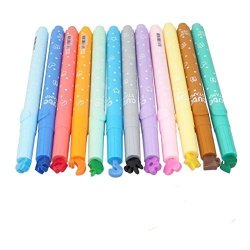 Nuolux 12PCS Stamp Pens Highlighters Pen Stamper Markers Watercolor Pen For Office School Supplies Random Color