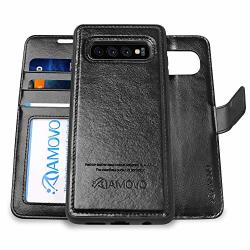 Amovo Case For Galaxy S10 PLUS S10+ 6.4" 2 In 1 Samsung Galaxy S10 Plus Wallet Case Detachable Vegan Leather Wrist Strap S10+ Flip Case