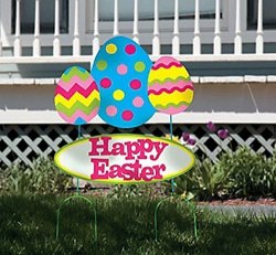 FX Happy Easter Metal Yard Sign With Easter Eggs 17" H X 27" W