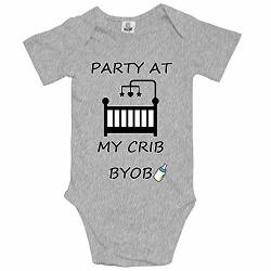 PANK11 Baby Girls Boys Party At My Crib Cotton Baby Bodysuits Casual Short Sleeve Baby Romper Ash