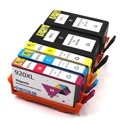 Hotcolor 5 Pack 920XL Ink Cartridges Remanufactured For Hp 920XL 2 Black 1 Cyan 1 Magenta 1 Yellow Work For Hp Officejet 6500 6000 7000 7500 6500A 7500A Printer