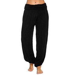 Bravetoshop Harem Pants For Women Comfy Solid Yoga Pants Wide Leg Lounge Pants Black XXL