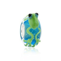 The Kiss Cute Green Frog Murano Glass 925 Sterling Silver Charm Bead Fits European Style Bracelets