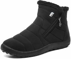 Joinfree Womens Cozy Waterproof Boots Winter Footwear With Oxford Cloth Mid Black 8.5 M Us