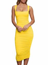 Women's Lagshian Sexy Bodycon Ruched Sleeveless Tank Basic Club Midi Party  Dress Yellow | Reviews Online | PriceCheck