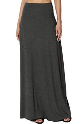 Themogan Women's Casual Solid Draped Jersey Relaxed Long Maxi Skirt Charcoal M