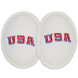 White Fleece Bandless Ear Muffs With Usa Embroidery Winter White