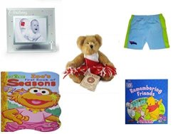 Children's Gift Bundle - Ages 0-2 5 Piece Includes: Russ Berrie Small Blessings Christening Glass Photo Frame Pink Circo Infant Swim Shorts Hibiscus Size