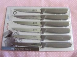 Knife Steak Set Stainless Steel Blades Grey Synthetic Handles 1 Set 6PC