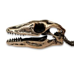 Komodo Dragon Skull Pendant Necklace Bronze