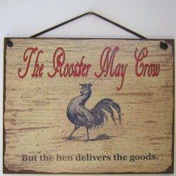 8"X10" Sign The Rooster May Crow But Hen Delivers The Goods Husband Wife Farmer Rustic Wood Wall Art Home Family Decoration Design Plank Plaque Sign