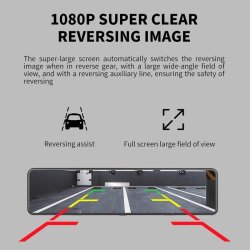 1080 HD 12 Inch Dashboard Car Mirror Dvr Dual Camera Recorder CTC-G45