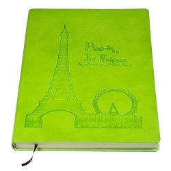 Leather Journals Writing Notebook Soft Cover Green Journal Lined Diary Classic Eiffel Tower Notebooks For Colleague Student Teacher Friend
