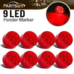 Partsam 8 Red 9 LED Light Trailer 2" Round Clearance Marker Light W Reflector Sleeper Light