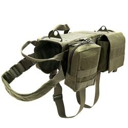 600D Nylon Tactical Dog Vests Military Dog Clothes With Storage Bag Training Load Bearing Harness - Army Green S