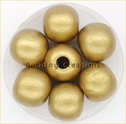 Wooden Beads - Natural - Metallic Gold - Round - 12MM - 10 Pcs