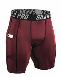 Silkworld Men's Compression Shorts Pockets Sports Running Tight XL 0788-POCKETS: Dark Red
