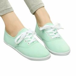 Womens Solid Color Canvas Lace Up Casual Flats Loafers : 8