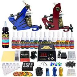 Solong Tattoo Complete Tattoo Kit 2 Pro Machine Guns 14 Inks Power Supply Foot Pedal Needles Grips Tips TK210