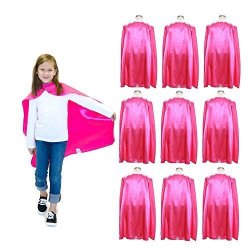 Everfan Youth Superhero Cape Party Pack Set Of 10 Polyester Satin Capes - Kids Magenta