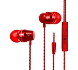Metal Noise Cancelling Wired In Ear Headphones Earphones With MIC - Red