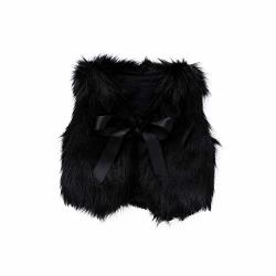 Woaills-tops Baby Clothes 0-4 Years Toddler Kids Girl Faux Fur Bowknot Ribbon Waistcoat Thick Outwear 3-4 Years Black