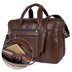 Augus Business Travel Briefcase Genuine Leather Duffel Bags For Men Laptop Bag Fits 15.6 Inches Laptop Ykk Zipper